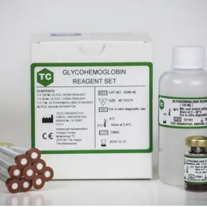 Reactivos y Juegos de reactivos para pruebas específicas. Reactivos para la determinación cuantitativa de hemoglobina glicosilada por electroforesis. Estabilidad mínima de 7 días una vez abierto. Para 80 pruebas. RTC.